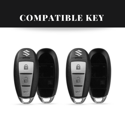 Suzuki 3 Button Key (Ciaz, Baleno, Brezza, S Cross, Ignis) Luxury Metal Alloy Leather Keycase with Holder & Rope Chain