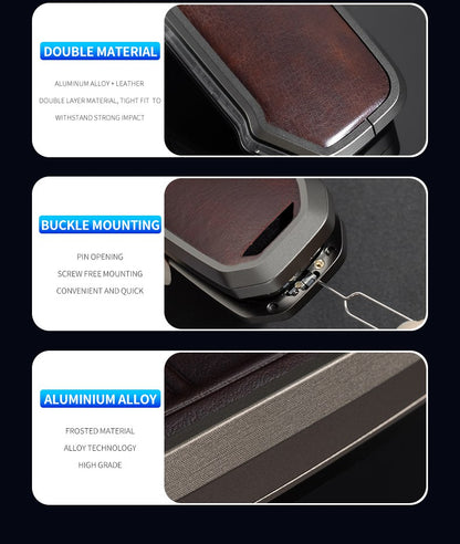 Kia Facelift Keyless (4 Button Key) Exclusive Aluminium Alloy Leather 2.0 Keycase with Holder & Rope Chain